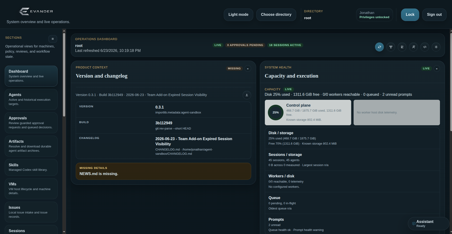 Evander operations dashboard